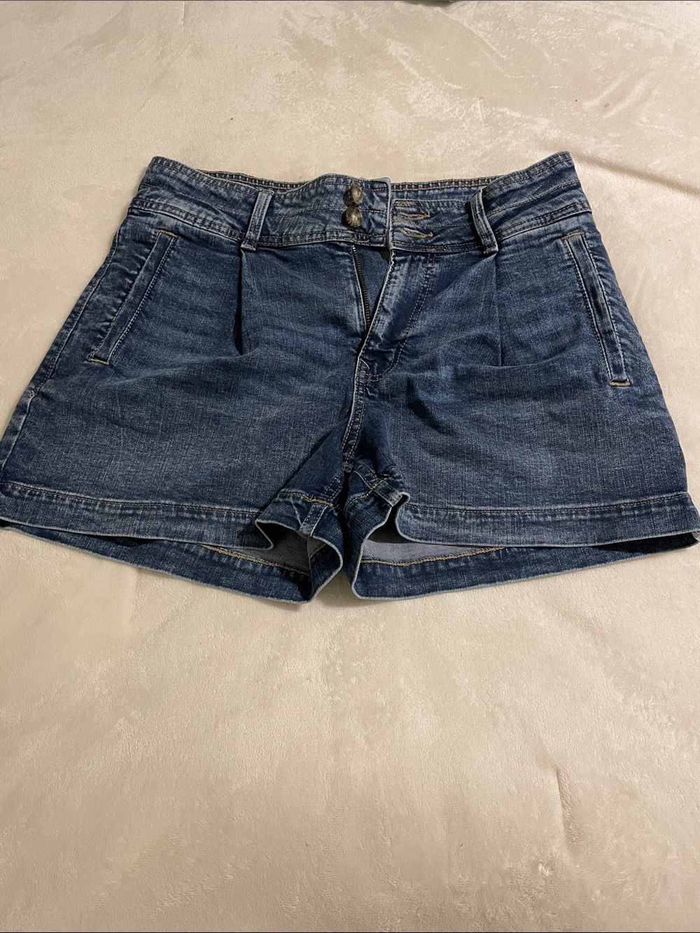 Maurices Dark Blue Denim Pleated Cuff Shorts